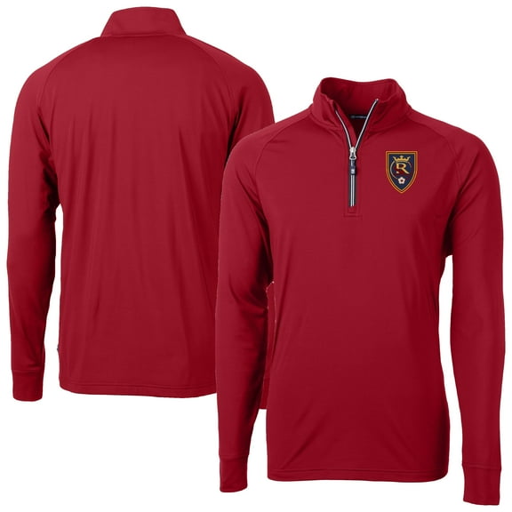 Men's-Cutter & Buck  Red Real Salt Lake Adapt Eco Knit Stretch Recycled Raglan Quarter-Zip Top