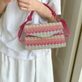thumbnail image 2 of Btomtd Women's Mini Straw Woven Casual Handbag, Contrast Color Striped Shoulder Bag, Foreign Style Crossbody Purse for Summer Outings, Hot Pink, 2 of 6