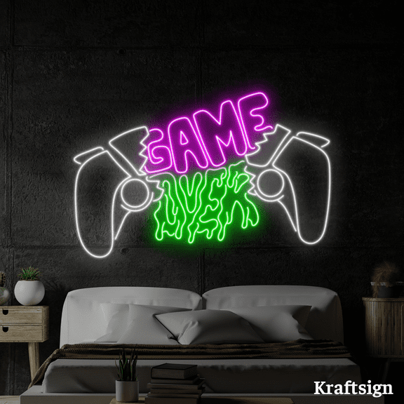 Craftnamesign Game Over Neon Sign, Game Club Room LED Sign, Men Cave Decor