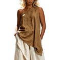 thumbnail image 2 of IUYRTFE Women's One Shoulder Sleeveless Asymmetrical Top Loose Fit Cotton Linen Blend Casual Summer Blouse, 2 of 6