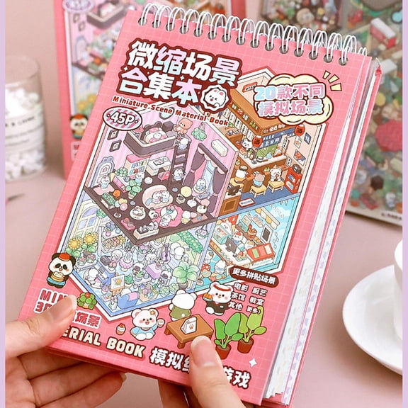 Rkxzt Miniature Scene Collection,Miniature House Stickers 45 Sheets PET Paper Scrapbooking Crafting Diorama Scenes,Tools&Home Improvement