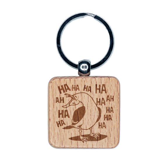 Seagull Laughing Out Loud Square Keychain Charm Tag - Engraved Wood