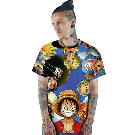 Mens T-Shirt ONE PIECE Dragon Ball Z 3D Characters Graphic Printed Blouse Top Round Collar Anime Casual Short Sleeve Unisex Tee Couple