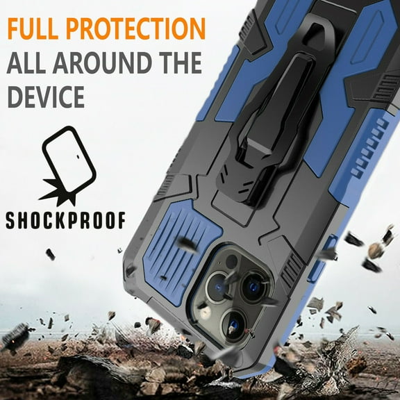 iPhone 13 Pro Max Case, [Not Fit iPhone 13 Pro] Circlemalls 6 Feet Shockproof Heavy Duty Kickstand Cover & Belt Clip-Blue