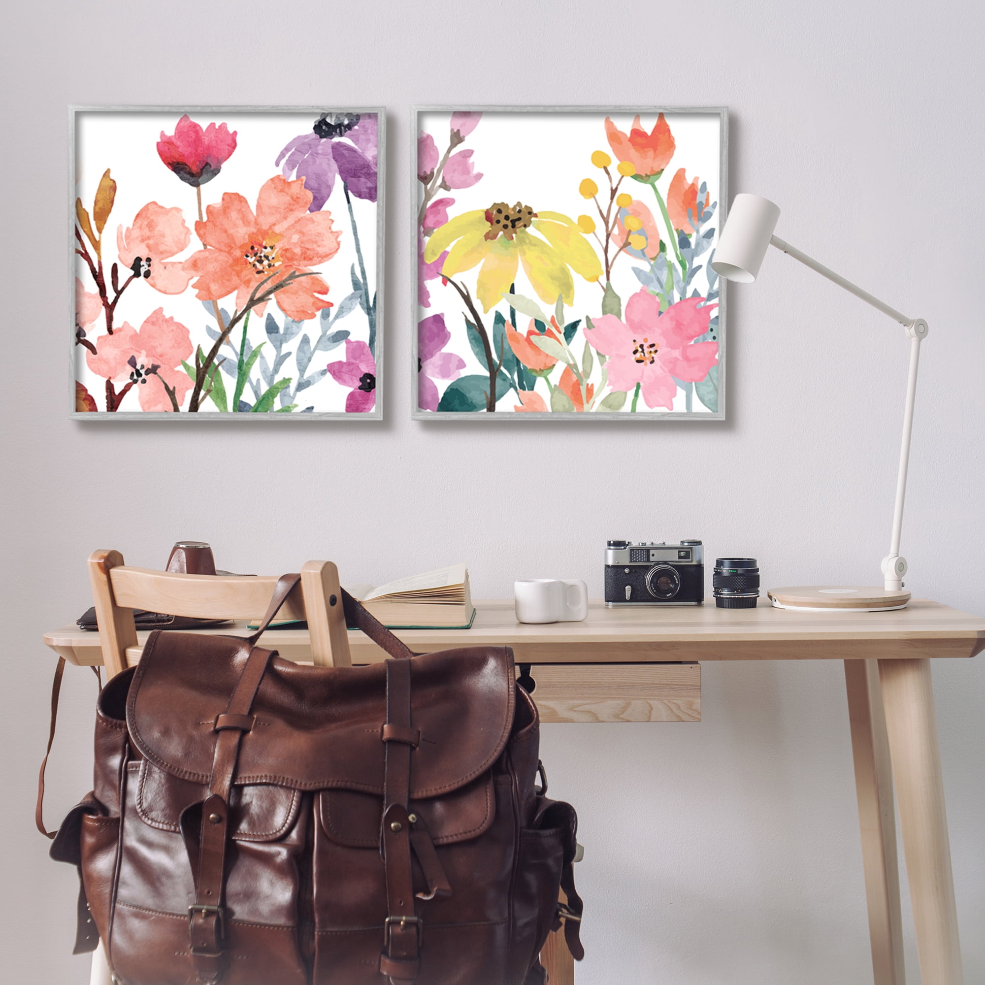 Stupell Industries Spring Florals on White Botanical & Floral Painting Gray Framed Art Print Wall Art, 24 x 24