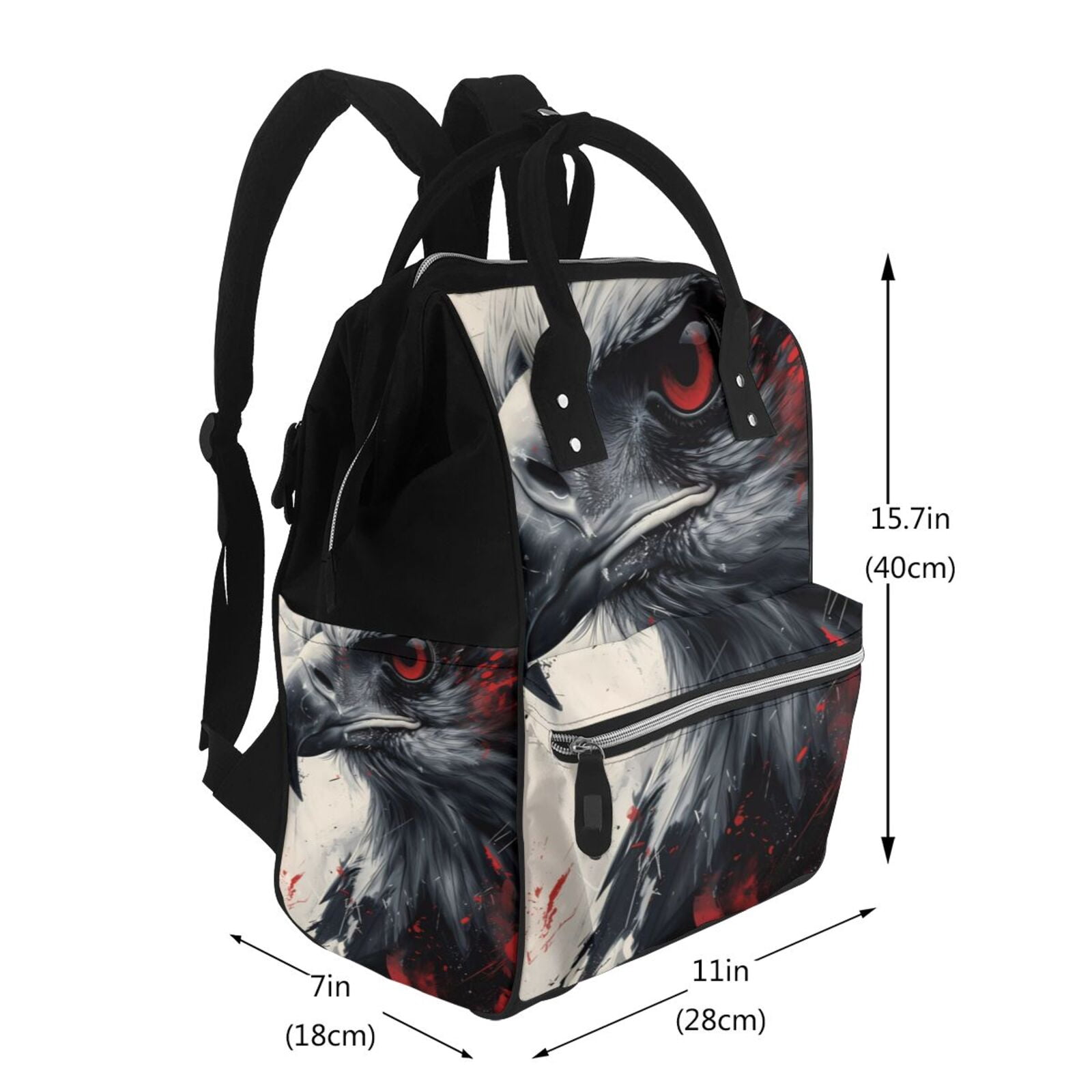 Fuzoiu Red Black Ink Style Bald Eagle Print Diaper Bag Backpack,Baby Essentials Travel Tote,Multi function Waterproof Diaper Bag, Travel Essentials Baby Bag - Unisex