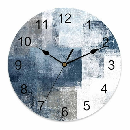 Silent Wall Clocks Battery Operated, Navy Blue Grey Abstract Paint Round Decorative Wall Clock for Living Room Bedroom Kitchen Bathroom Classroom Decor, 12 Inch Modern Rustic Graffiti