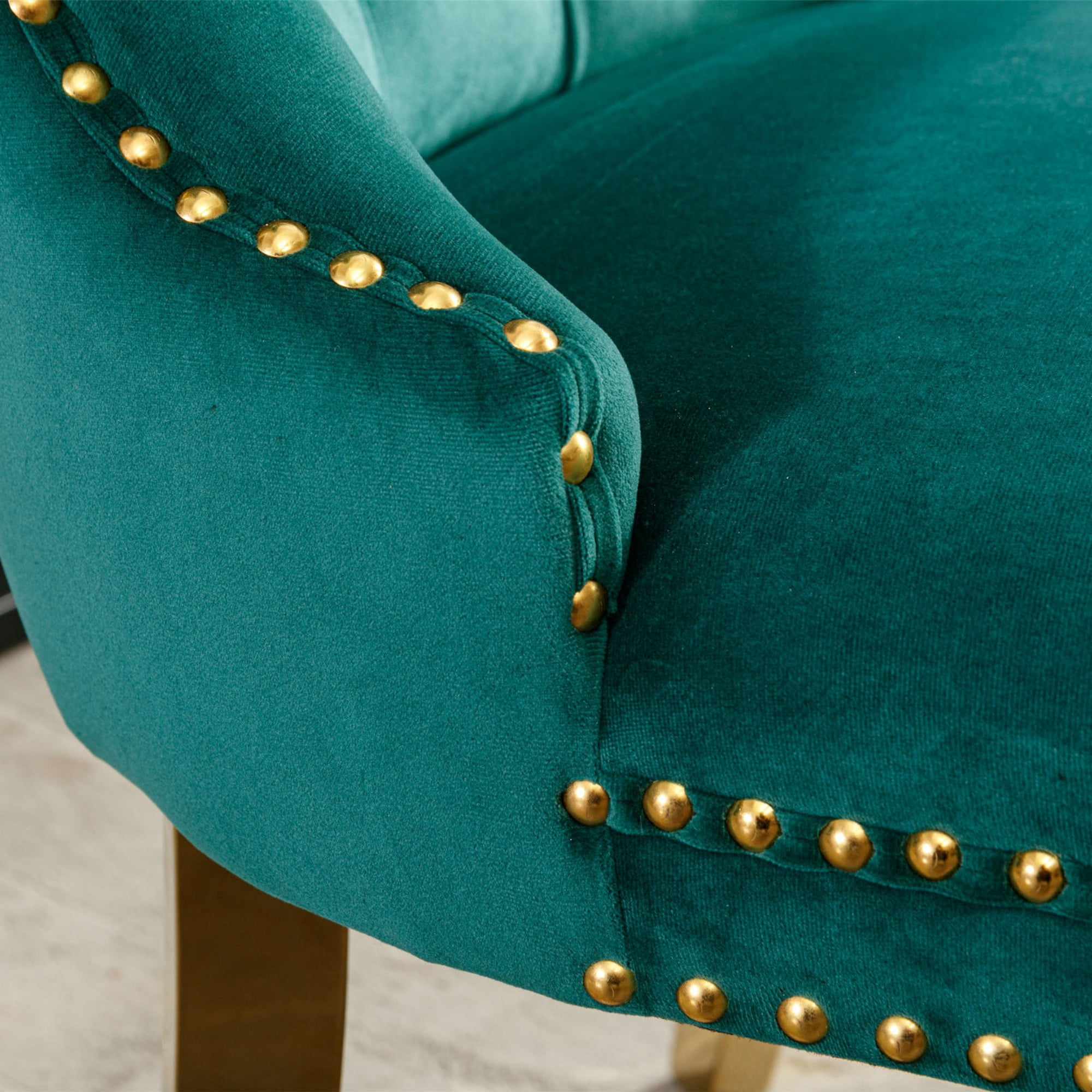 BSHTI 37.5" Velvet Upholstered Dining Room Chairs Set of 2, Modern Tufted Parson Chairs with Nailhead Trim, Foam Padded Seat for Dining Room/Kitchen(Green)