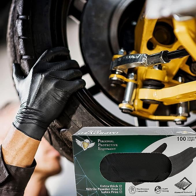 S&G Black Nitrile Gloves Heavy-Duty Latex & Powder Free - For Cleaning, Construction, Mechanic, Food Prep | 6 Mil - 1000 | XL