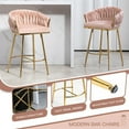 thumbnail image 3 of 26'' Velvet Barstools Set of 2, Upholstered Bar Stools with Backs & Footrest, Adjustable Metal Legs Counter Height Bar Chairs Seat for Home Pub Kitchen Island, Pink, 3 of 8