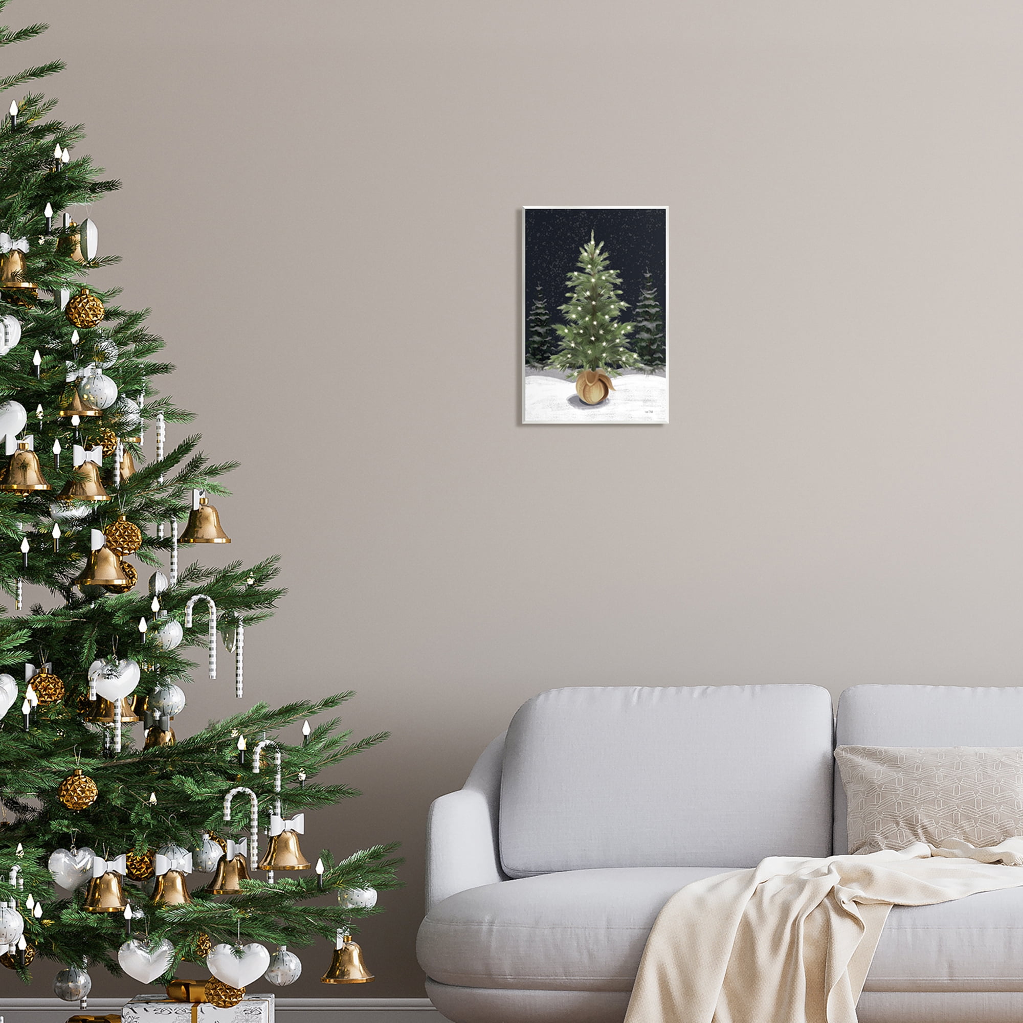 Stupell Industries Christmas Tree Snow Scene Holiday Painting Unframed Art Print Wall Art, 10 x 15