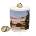 thumbnail image 1 of Windmill Piggy Bank, Traditional Village with Canal Waterfront Dutch Architecture with Scenic View, Ceramic Coin Bank Money Box for Cash Saving, 3.6" X 3.2", Multicolor, by Ambesonne, 1 of 4