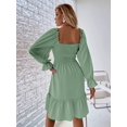 thumbnail image 2 of Vestido corto de manga larga con volantes fruncidos para mujer, cuello cuadrado, vestido corto de línea A Verde claro M Verde claro M Xishao ropa, 2 of 2
