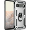 thumbnail image 2 of Phone Case for Google Pixel 6 Pro Heavy Duty Rugged Full Body Shockproof Protection Built-in Finger Ring Kickstand Military Armor Scratch Proof Bumper Hard Back Cover Silver, 2 of 15