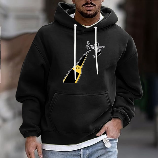 Sudadera con capucha para hombre, estilo casual, con cuello redondo, estampado, manga larga, blusa de poliéster