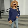 thumbnail image 2 of Bjutir Womens Long Sleeve T Shirt Fall Winter Comfortable Casual Solid Color U Neck Pleated Top Navy Xl, 2 of 8