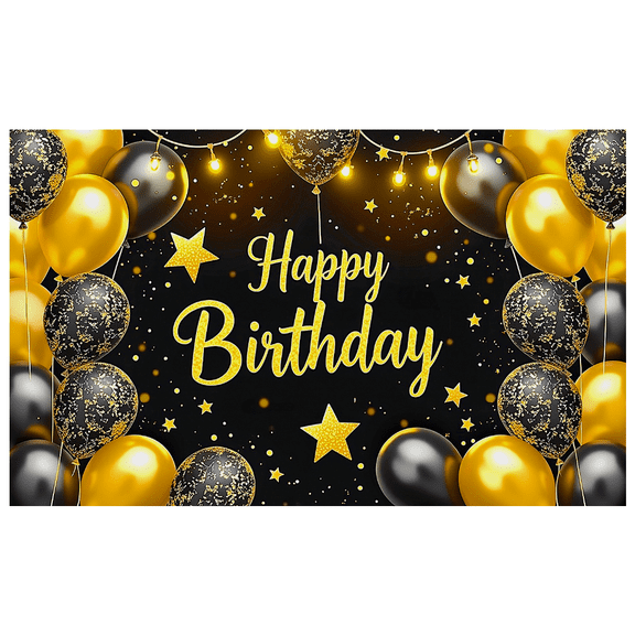 Black Gold Balloon Themed Happy Birthday Banner Backdrop Decoration Party Supplies for Birthday Party Photography Props Decor Background Celebrations