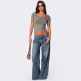 thumbnail image 3 of Women's Low-Rise Ultra Wide Leg Jeans, Vintage Wash Denim Pants, 3 of 6