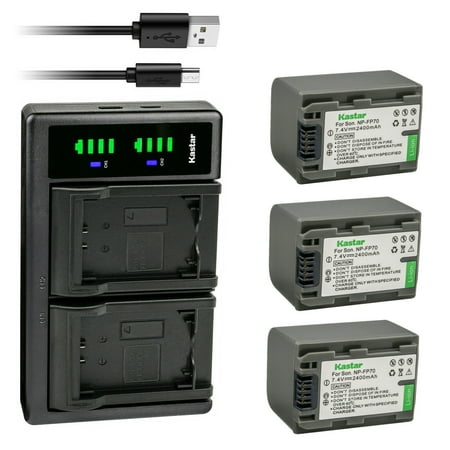 Kastar 3-Pack Battery NP-FP70/FP71 and LTD2 USB Charger Compatible with Sony DCR-HC21 DCR-HC22 DCR-HC23 DCR-HC24 DCR-HC26 DCR-HC28 DCR-HC30 DCR-HC32 DCR-HC33 Camera NP-FP51 NP-FP71 NP-FP91 Battery