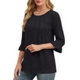 thumbnail image 2 of MOYIKO Women Summer Top 3/4 Sleeve Loose Fit T Shirt Black Bell Sleeve Pleated Tunic Blouse Tee XXL, 2 of 7