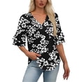 thumbnail image 7 of Fmbrln Womens Tops Summer Fashion Double Layered Short Sleeve V Neck T-Shirts Casual Loose Fit Floral Print Beach Vacation Blouses, 7 of 7