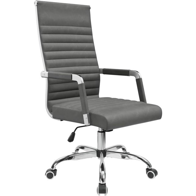 JJUN Ergonomic Office Desk Chair, Executive Ribbed Mid-Back PU Leather Conference Room Chair Adjustable Swivel Chair with Arms (1, Bicolor Vintage Grey)