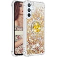 thumbnail image 3 of Glitter Clear Sparkly Bling Case for Samsung Galaxy A34 5G for Women Girls, Flowing Liquid Quicksand Cover with Diamond Ring Holder Case for Samsung Galaxy A34 5G  Gold, 3 of 7