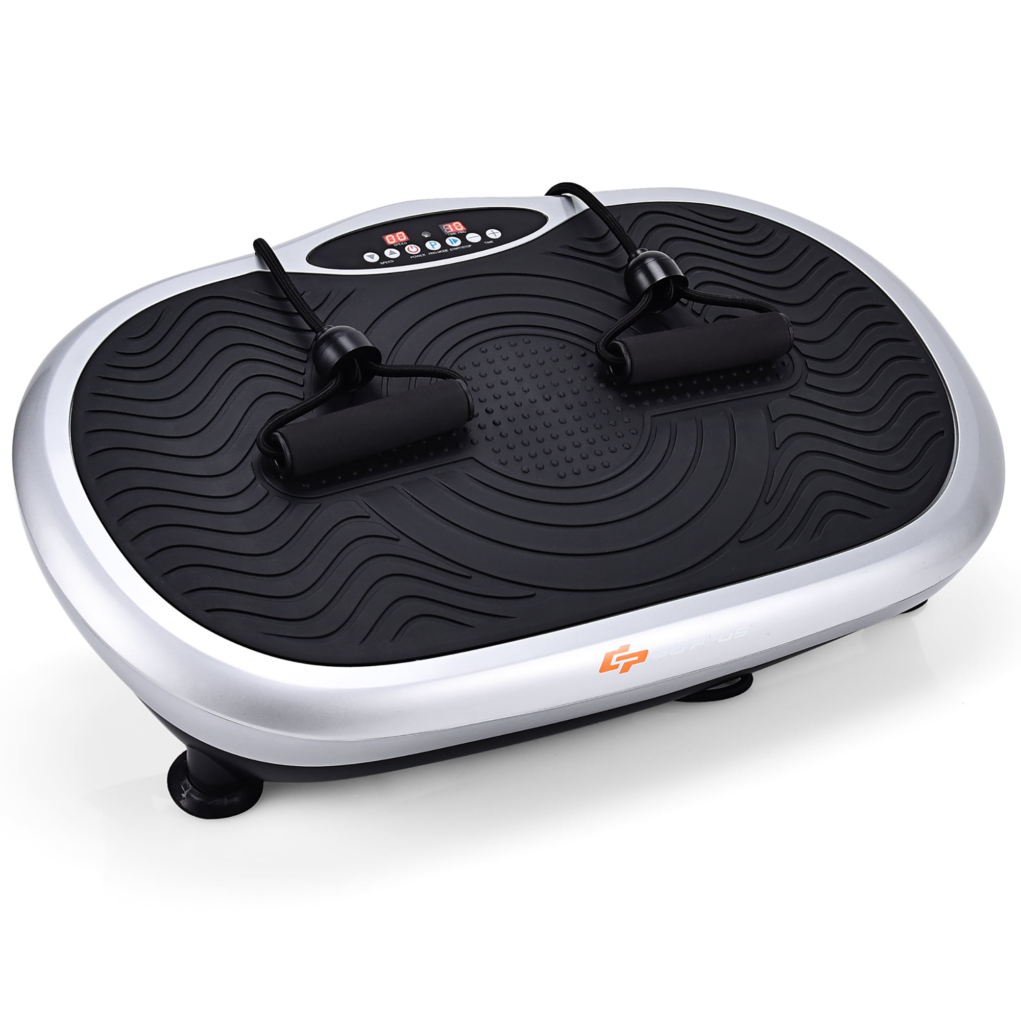 Goplus Mini Vibrating Exercise Machine, Full Body Fitness Equipment Platform  with Loop Bands, Silver