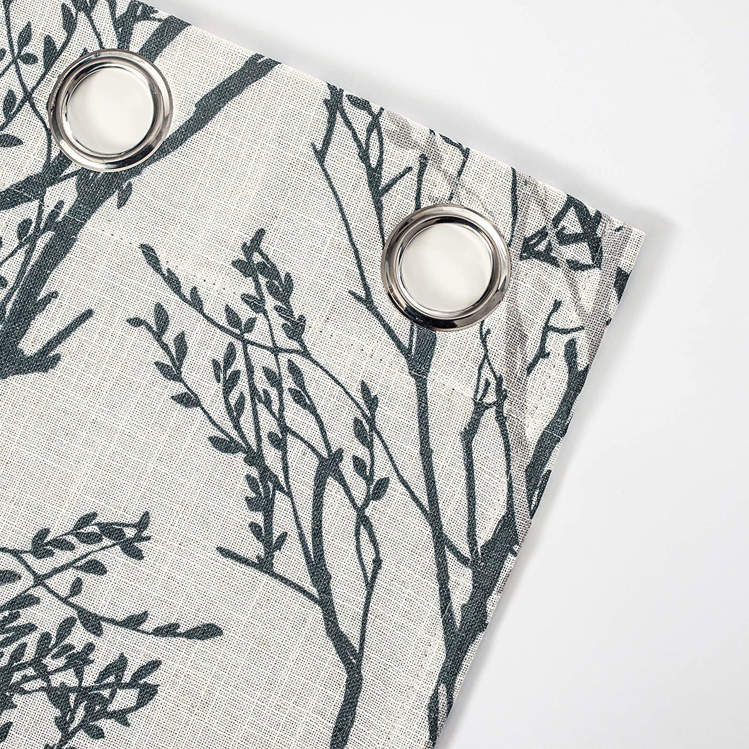 DriftAway Tree Branch Linen Blend Botanical Pattern Painting Blackout Room Darkening Thermal Insulated Grommet Lined Window Curtains 2 Panels 2 Layers Each 52 Inches by 84 Inches Gray