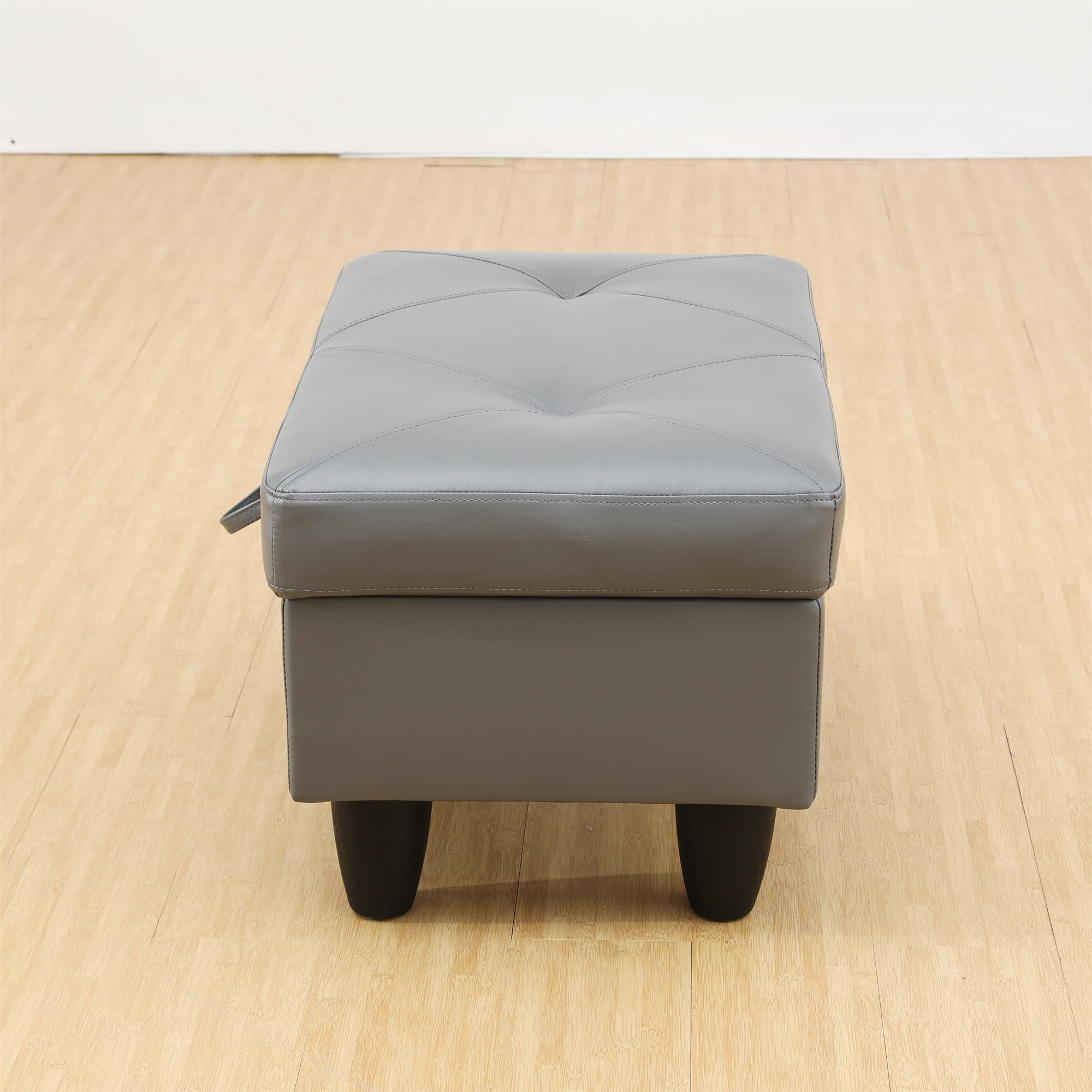 Aukfa 29" Storage Ottoman Bench for Sectional Sofa for Home Office, Lift Top , Leather, Gray