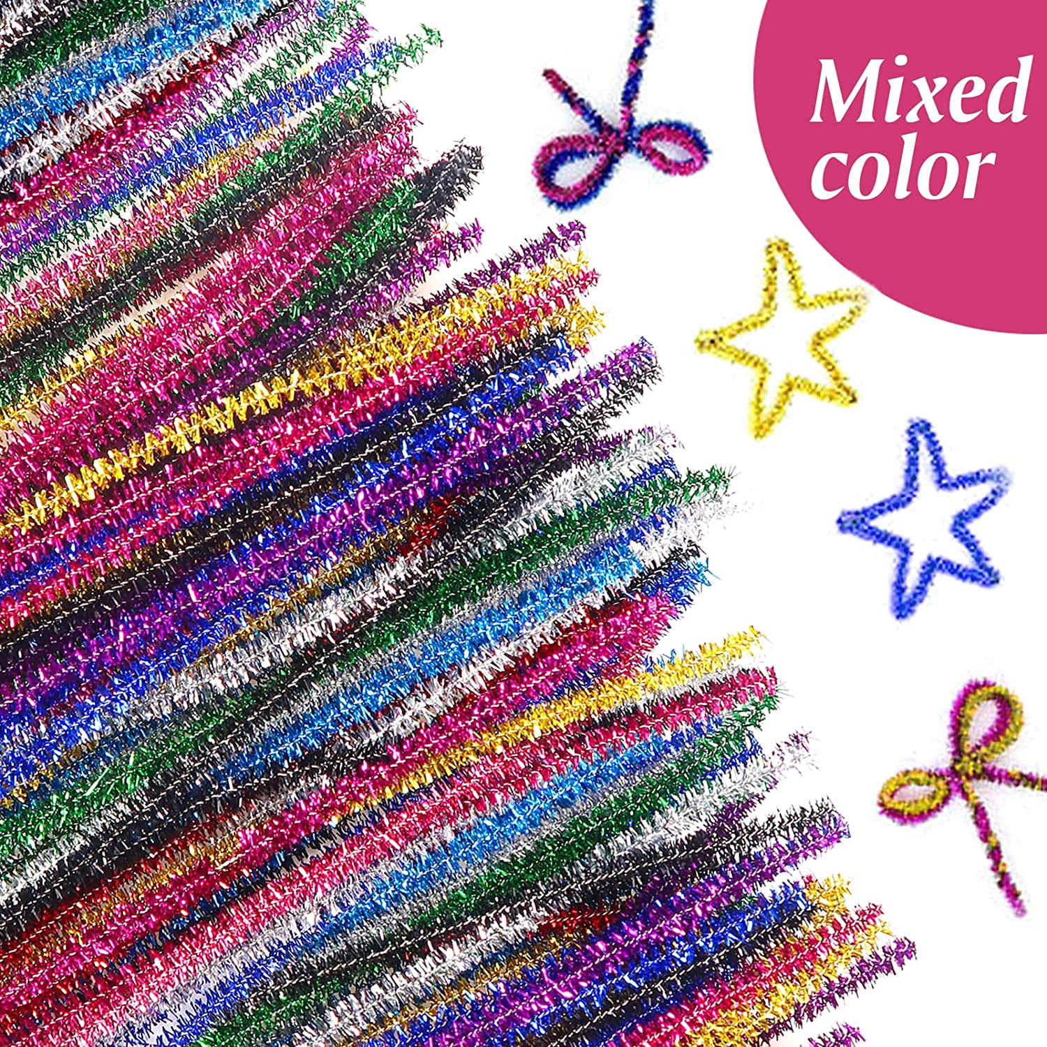 Chenille Pipe Cleaners Glitter Silver: 30cm x 6mm - Fabric Direct Online