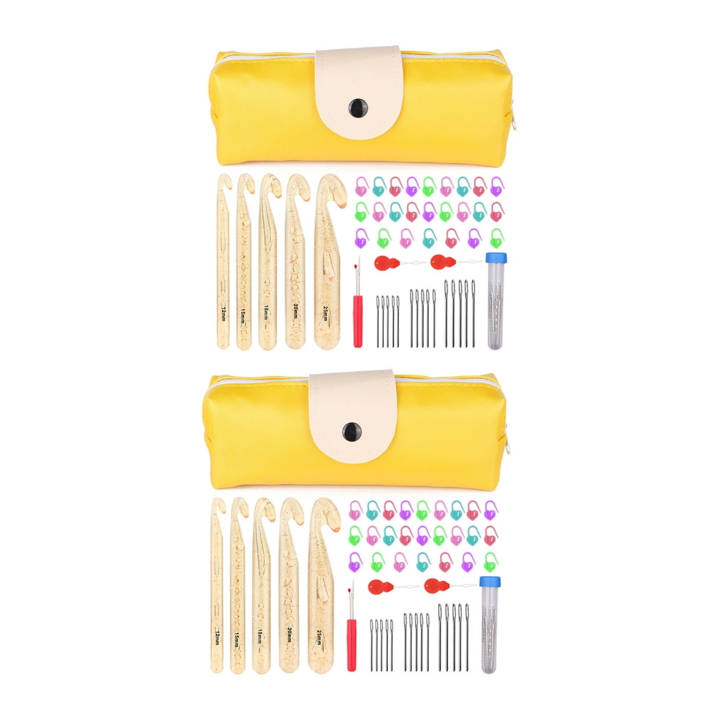 100Pcs Big Eye Knitting Needle Ergonomic Crochet Hook Stiching Marker Threader Set with Case for Beginner Hobbyist