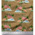 thumbnail image 1 of Soimoi Rayon Fabric House,Snowfall & Tree Nature Print Fabric by The Yard 56 Inch Wide, 1 of 3