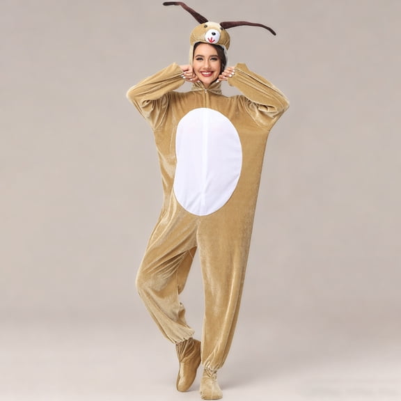 YUEHUA Goat Dress Up Adult Jumpsuit Animal Role Play Outfit for Party Halloween Festival Stage Performance for Women Men Soft