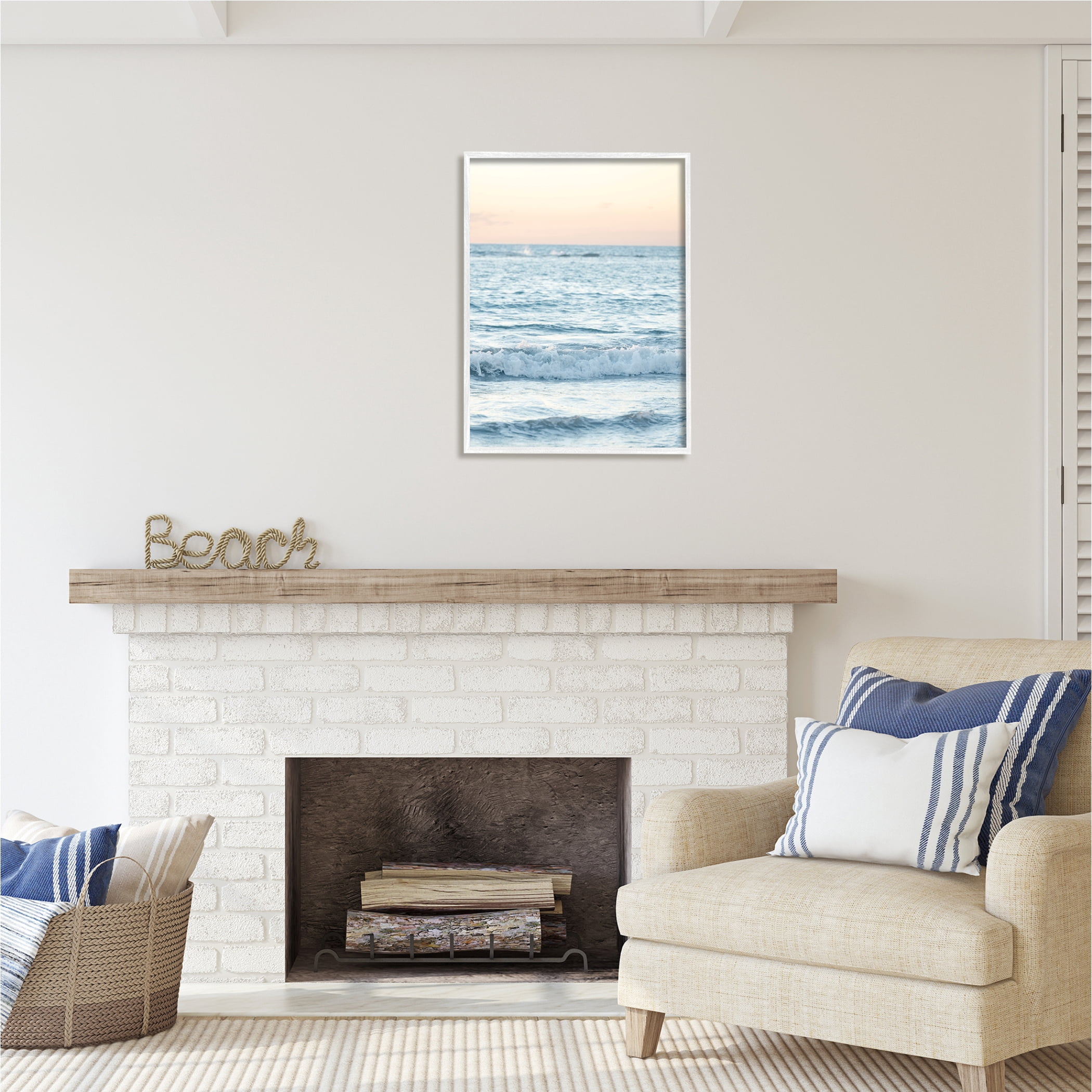 Stupell Industries Blue Waves at Sunset Nature Photography White Framed Art Print Wall Art, 24 x 30
