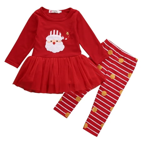 Christmas Outfits for Baby Girls Tutu Dress Shirt with Striped Pant Clothing Set 18-24 Months