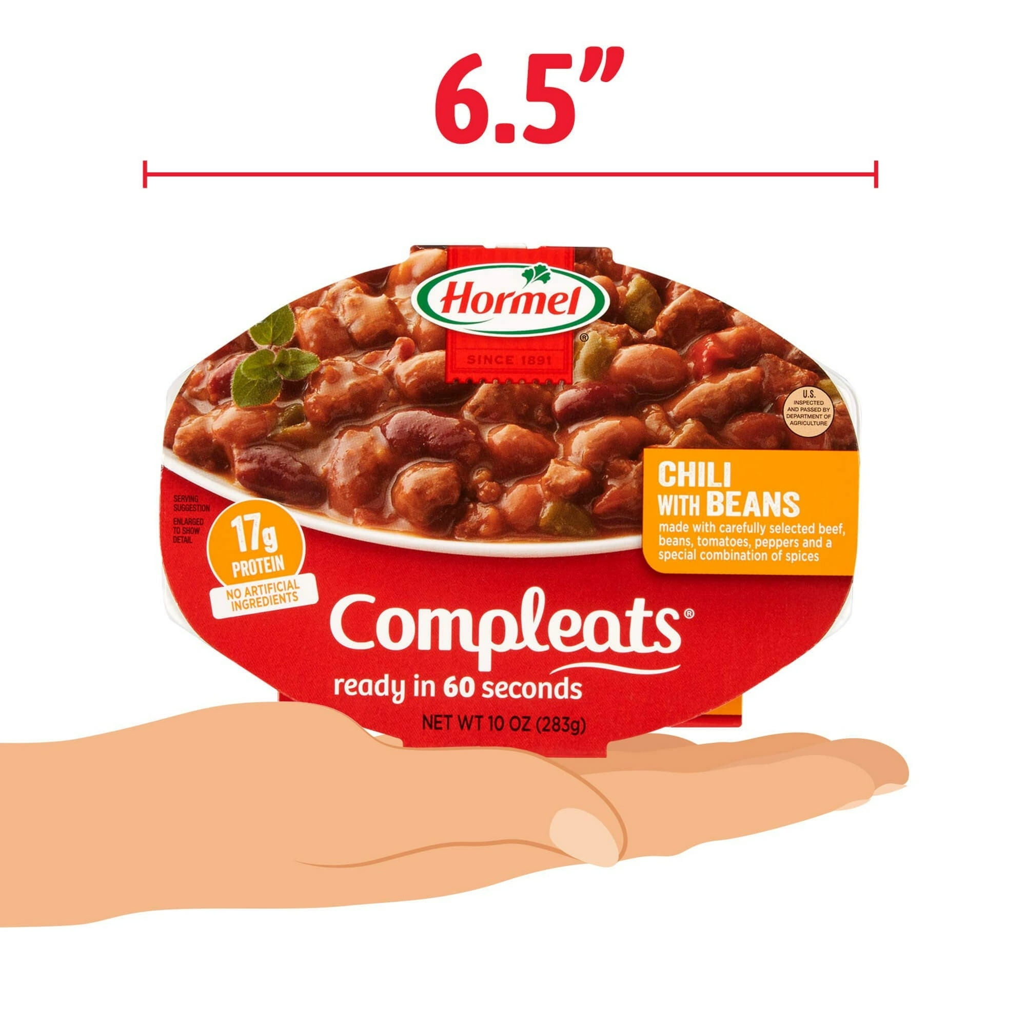 HORMEL COMPLEATS Chili w/Beans No Artificial Ingredients 10 oz Plastic Microwave Tray (Pack of 5)