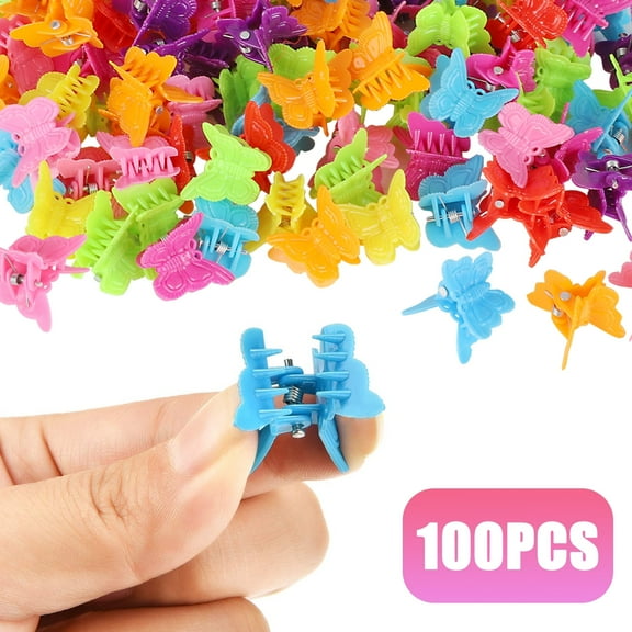 100pcs Small Butterfly Hair Claw Clips, Colorful Hair Jaw Clips for Girls, Mini Plastic Hair Barrettes for Kids
