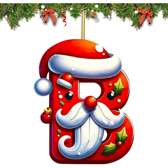 26 Letters Christmas Tree Ornaments, Acrylic Personalized Xmas Pendant, DIY Letter Hanging Decor with Santa Elements, Festive Holiday Ornaments for Home Office