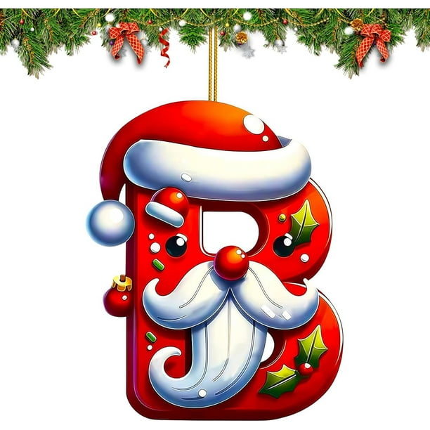 Adornos Navideños con Letras Del Alfabeto (26 Piezas) | Colgantes de Letras Acrílicas Personalizados con Gorros de Papá Noel | Decoraciones Navideñas Duraderas para El Hogar, La Oficina, La Escuela,