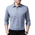 thumbnail image 1 of Camisas ajustadas informales de manga larga para hombre Camisa de vestir con botones sólidos Camisas con cuello vuelto, 1 of 5