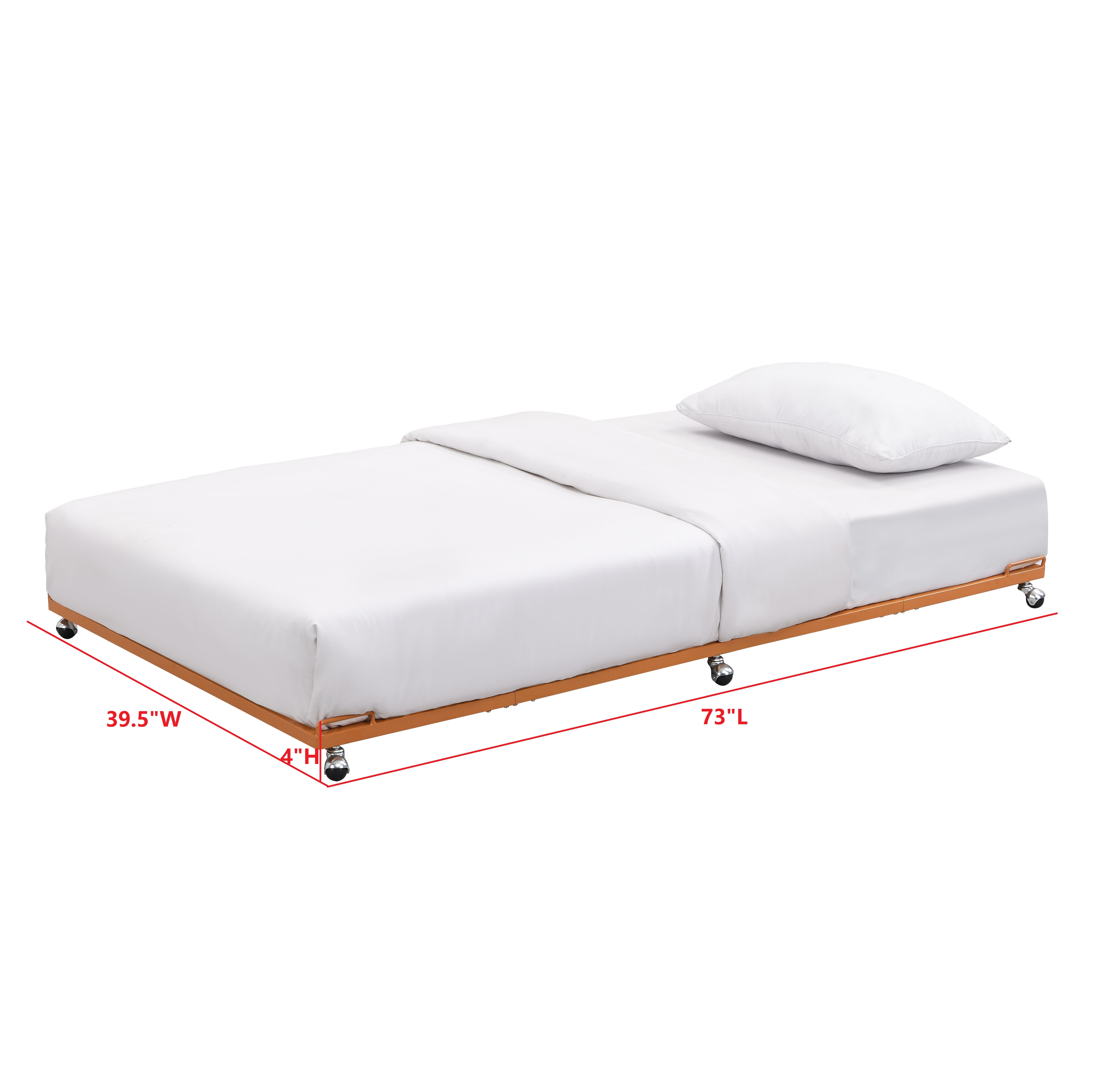 Kings Brand Furniture Moley Twin Size Metal Trundle - Roll Out Bed Frame (Honey Ginger)