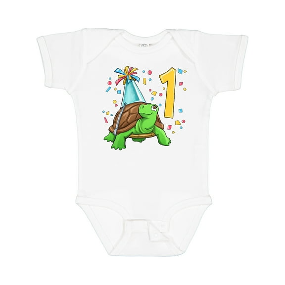 Inktastic 1st Birthday Cute Turtle in Party Hat with Confetti Boys or Girls Baby Bodysuit
