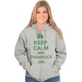 thumbnail image 4 of Keep Calm Shamrock On St Patrick's Zip Up Hoodie Men's Women's Brisco Brands S, 4 of 6