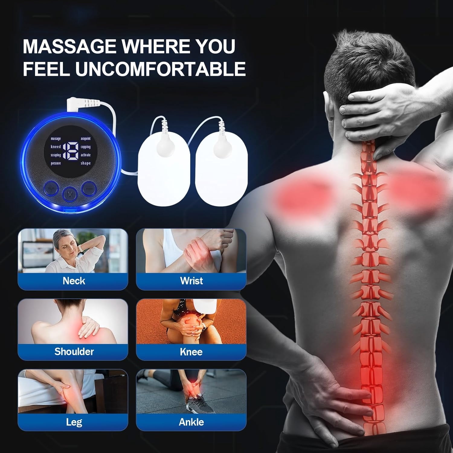 SkyAuks Foot Massager, Massage Tools, Muscle Relaxation,Back & Leg Foot Massage, Portable & Rechargeable Foot Massager Mat with Remote Control, Blue