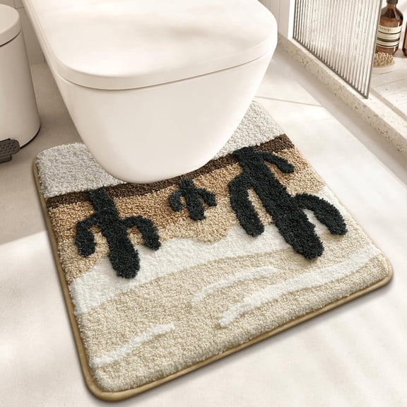 Desert Cactus Toilet Mat, U-Shaped Non-Slip Bath Rug with Soft Absorbent Microfiber, Beige Brown Bathroom Floor Mat for Toilet Base, Machine Washable Bathroom Decor 22x20 Inch