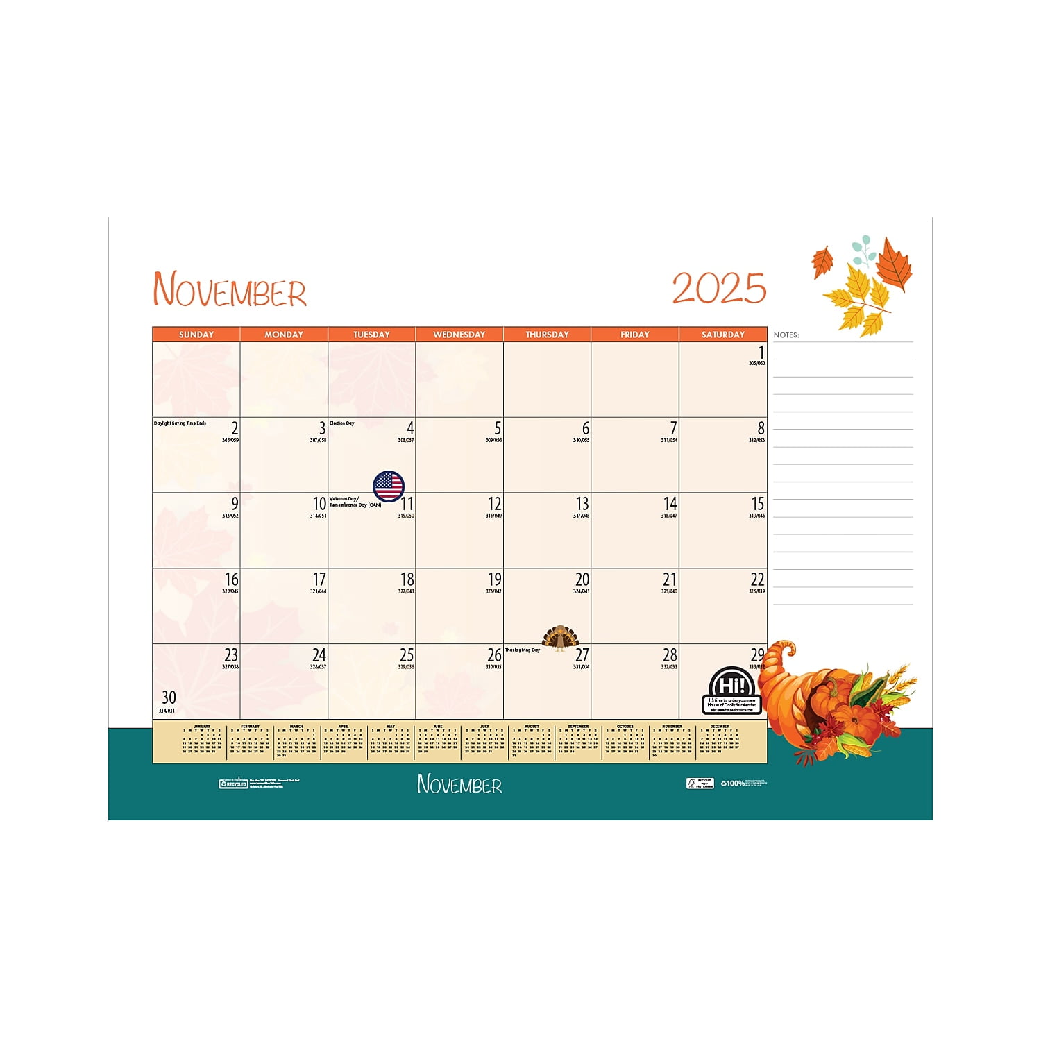 Academic Year Recycled Desk Pad Calendar, Illustrated Seasons Artwork, 22 x 17, Black Binding, 12-Month (July-June):2025-2026