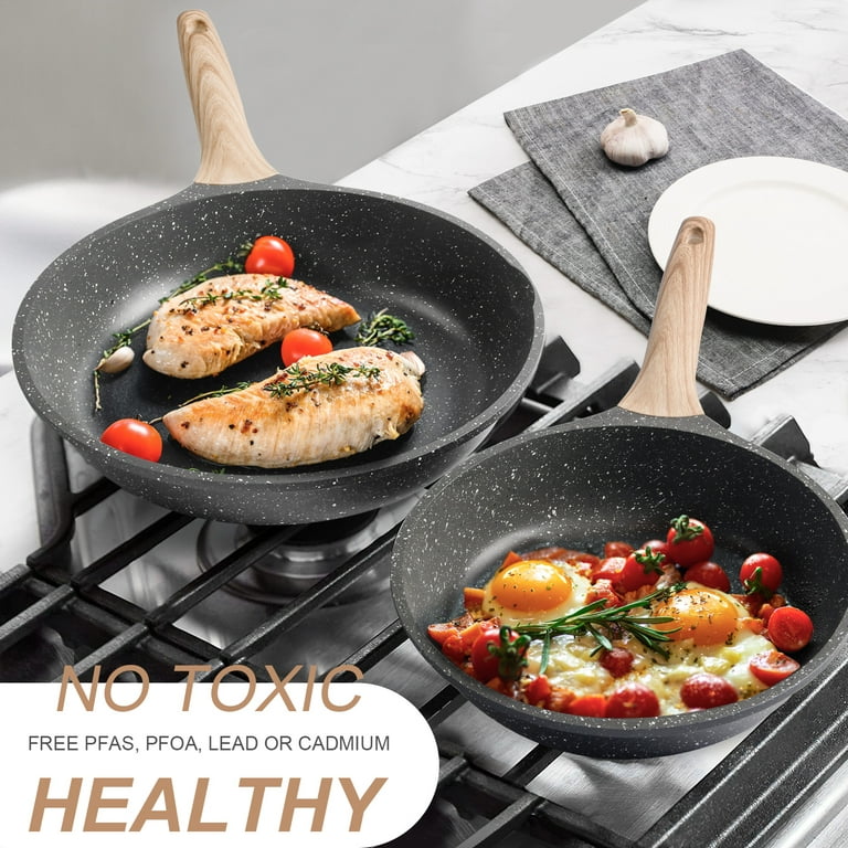  CAROTE 8 Inch Nonstick Skillet Frying Pan with Lid,White  Granite Non Stick Omelet Pans,Fry Pan Egg Pan Stone Cookware Chef's Pan,  PFOS & PFOA Free: Home & Kitchen