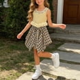 thumbnail image 4 of WQNVRNR Girls Sweet Two-Piece Outfit- Elastic Waist Plaid Bow Midi Skirt Sleeveless Crewneck Top School Outfit Casual Summer Clothes Set Yellow Size 1 Years, 4 of 9