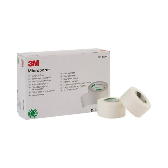 3M Micropore Surgical Tape, Paper, Easy Tear, 1 In. x 10 Yd., White, Non-Sterile, Latex-Free, Box of 12, 2 Count